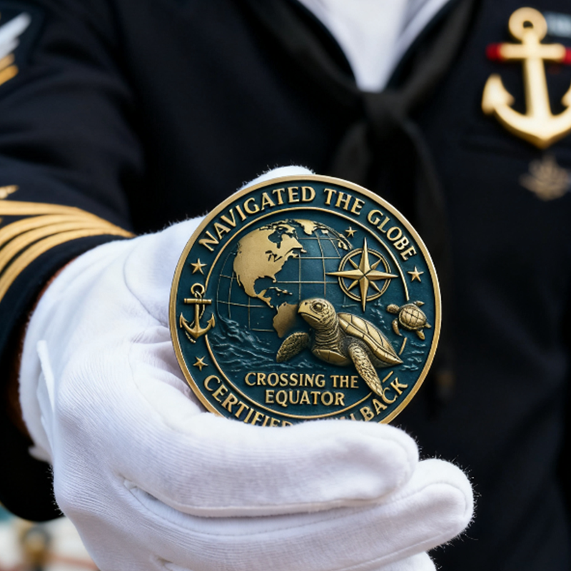 U.S. Navy Shellback Challenge Coin - 3D Sea Turtle "Crossing the Line" Commemorative Gift
