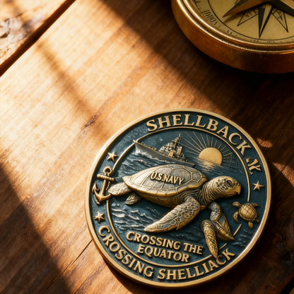 U.S. Navy Shellback Challenge Coin - 3D Sea Turtle "Crossing the Line" Commemorative Gift