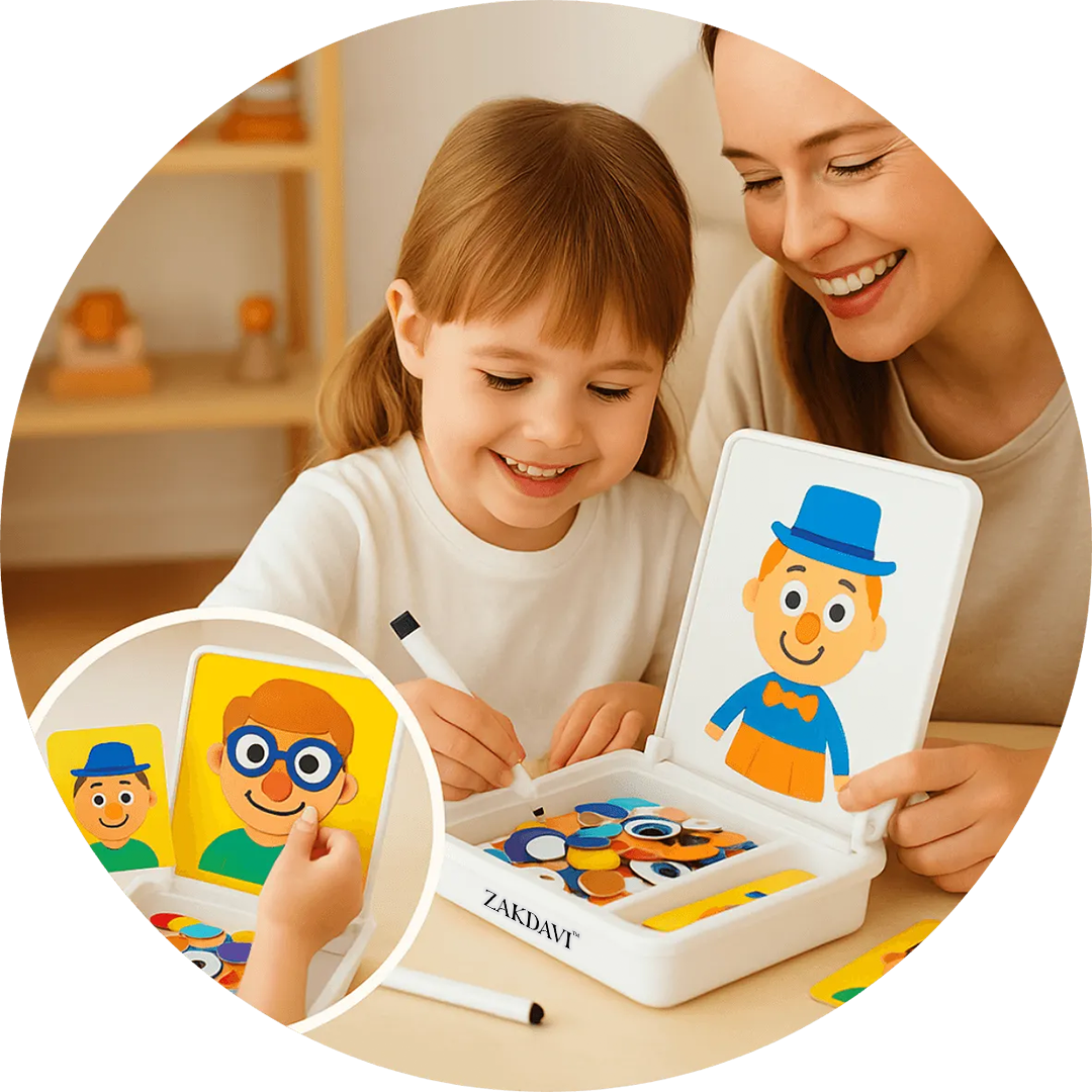ZAKDAVI™ Montessori Magnetic Expression Blocks - STEM Logic & Emotional EQ Puzzle (Travel Ready)
