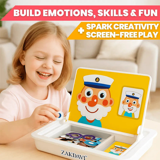 ZAKDAVI™ Montessori Magnetic Expression Blocks - STEM Logic & Emotional EQ Puzzle (Travel Ready)
