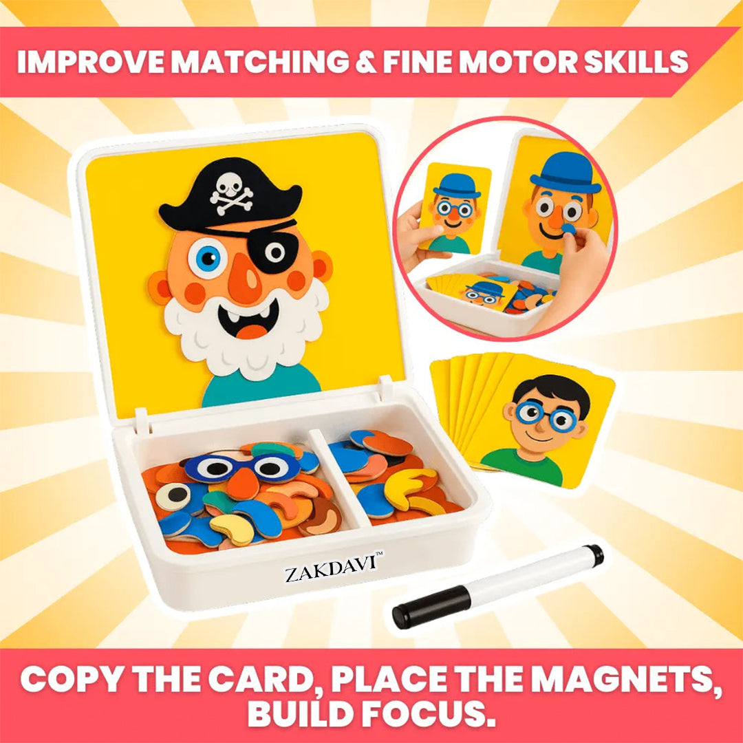 ZAKDAVI™ Montessori Magnetic Expression Blocks - STEM Logic & Emotional EQ Puzzle (Travel Ready)